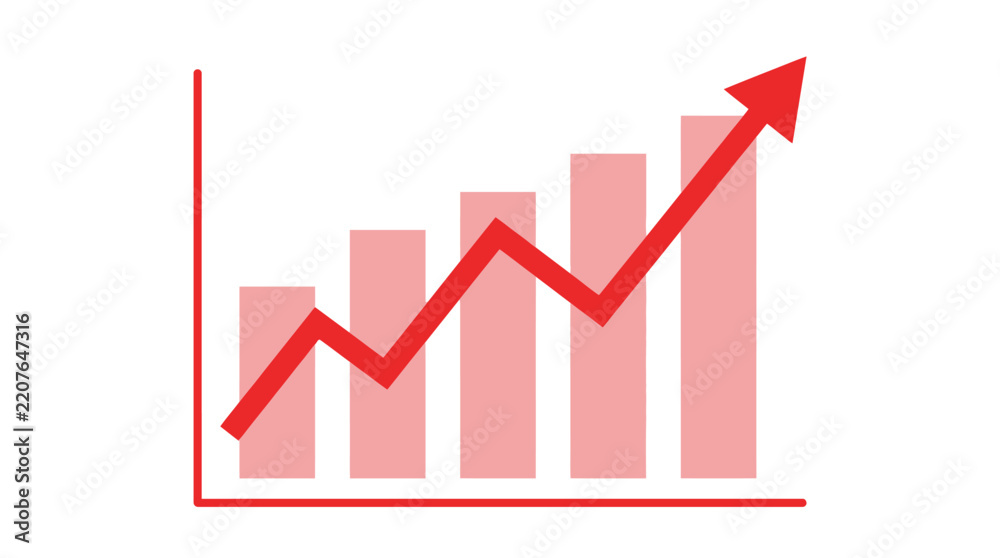 Obraz premium Red business growth chart vector graphic with ascending bars showing financial success and profit