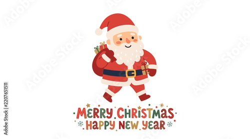 Cartoon Santa Claus with Gift Bag Isolated