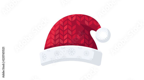 Knitted Red Santa Hat with Snowflake Trim Isolated