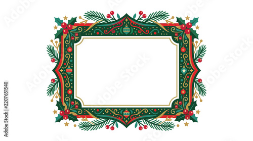 Ornate Christmas Frame with Holly and Pine Sprigs