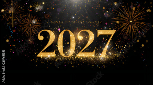 lucid origin Elegant Center Happy New Year celebration design with large golden numerals