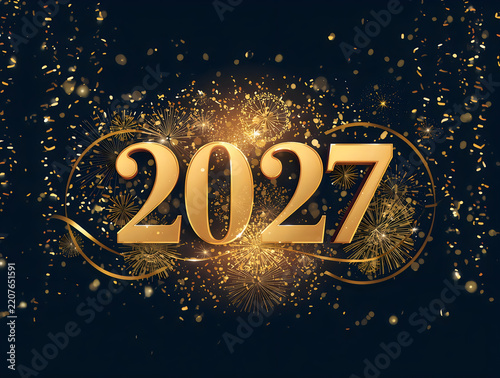 lucid origin Elegant Center Happy New Year celebration design with large golden numerals