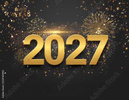 lucid origin Elegant Center Happy New Year celebration design with large golden numerals