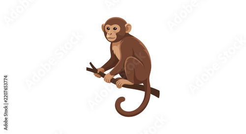 Canvas Print Brown monkey perched on a branch vector illustration with white background