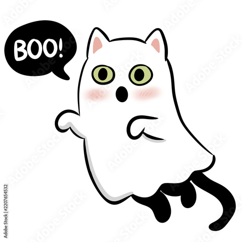 Obraz na plátně Cute ghost cat costume illustration saying boo for halloween design