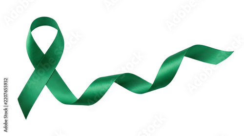 A green awareness ribbon representing health support isolated on transparent background