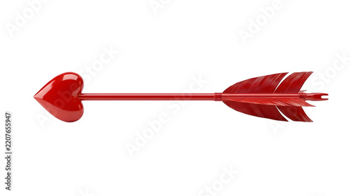 A shiny red cupid arrow with a heart shaped tip isolated on transparent background