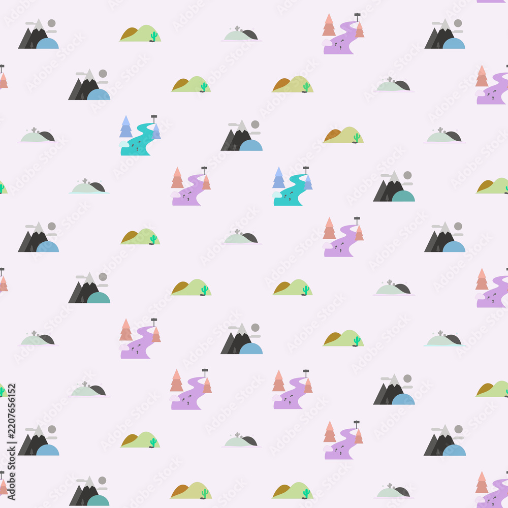 Fototapeta premium Flat Landscape Pattern with Mountains and Rivers