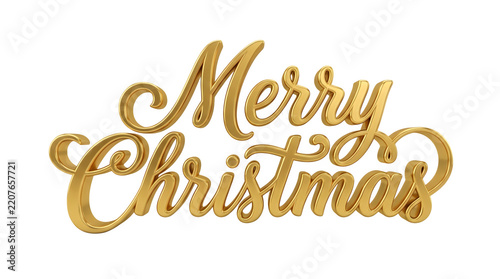 Elegant 3d gold merry christmas text lettering design isolated on transparent background