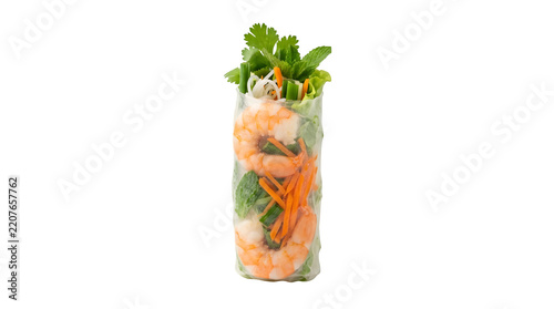Fresh vietnamese spring roll with shrimp and vegetables isolated on transparent background