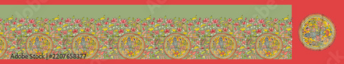 Fotografie Traditional Indian Saree Design with Raas Leela Gopi Border, Sanskrit Shloka Pat