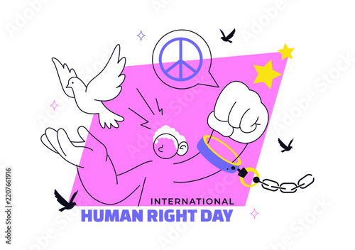 International Human Rights Day Vector Illustration featuring Human Freedom, Equality, Justice, Peace and Advocacy with Megaphone and Dove