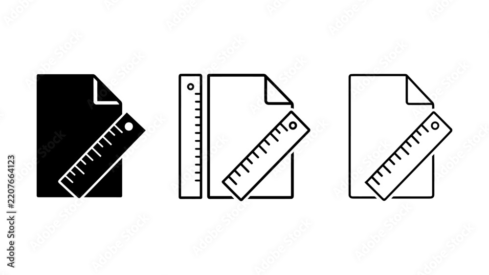 Fototapeta premium Paper and ruler icon collection for measuring, drafting, architecture, and blueprint concepts