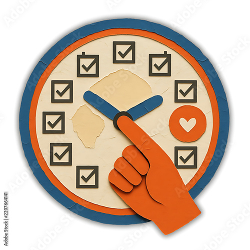 Hand selecting checkmark icons on circular checklist with transparent
