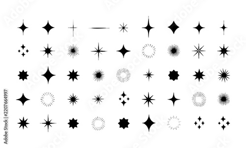 Decorative Stars Sparkles and Radiant Burst Shapes.