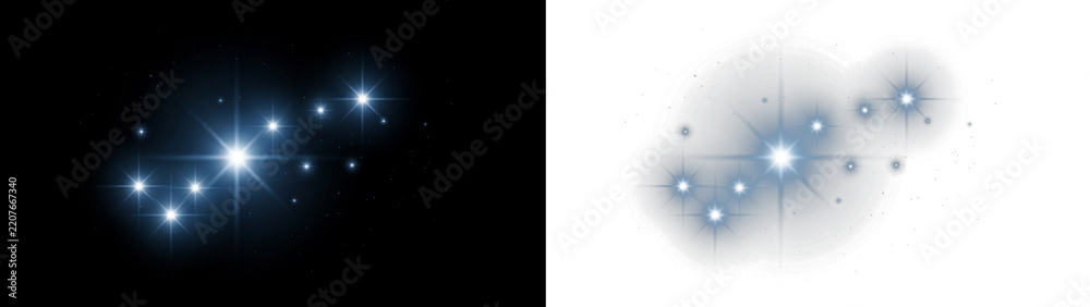 Fototapeta premium Abstract magic blue glowing light effect with sparkles and starbursts, isolated on transparent background
