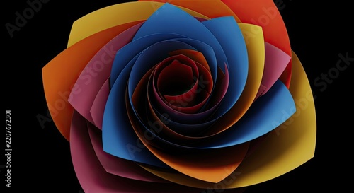 Vibrant Swirl of Colorful Paper Petals Forming a Rose Shape.