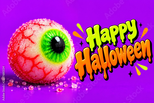 Realistic detailed eyeball candy on a purple background for halloween with halloween realistic background celebration