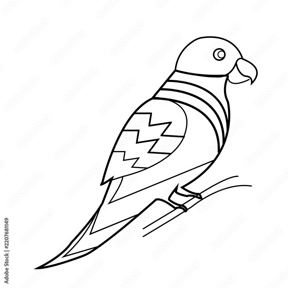 Fototapeta premium Parrot Coloring Page Vector Line Art Illustration, Tropical Bird Outline Graphic, Animal Drawing for Children Activity