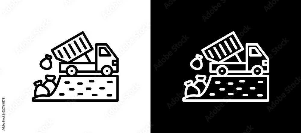 Obraz premium Landfill Line Icon On White and Black Backgrounds. 