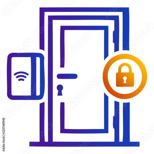 Smart door lock icon with wifi access control and padlock secure entry isolated PNG