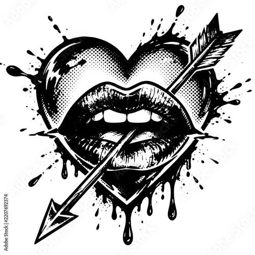 Ink Splatter Heart Lips Arrow Illustration