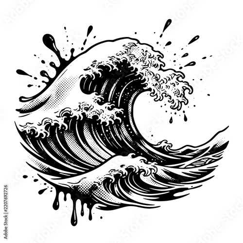 Ink Splatter Ocean Wave Illustration