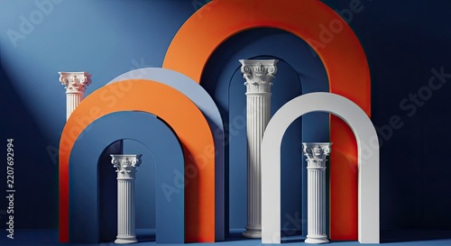 Abstract Architectural Columns and Arches in Modern Design.