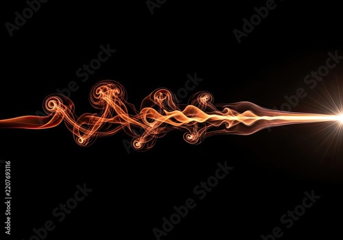 Abstract Fiery Smoke Swirls Against Black Background with Bright Light.