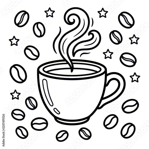 Coffee cup outline coloring page illustration