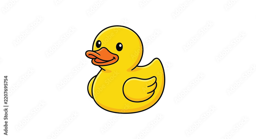 Fototapeta premium Yellow rubber duck illustration with black outlines on a teal background