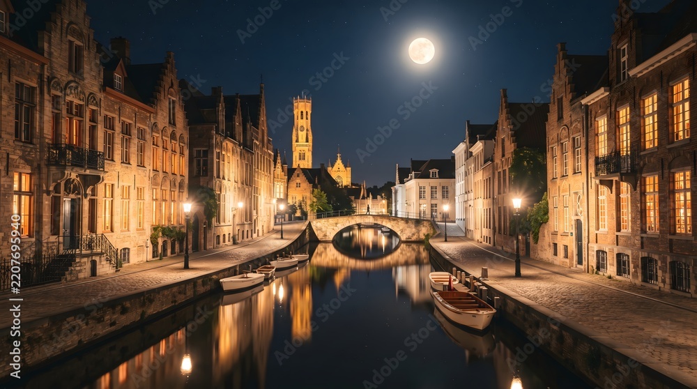 Obraz premium night view of bruges belgium