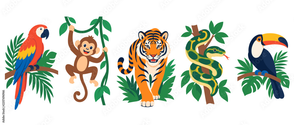 Obraz premium Jungle wildlife animals illustration