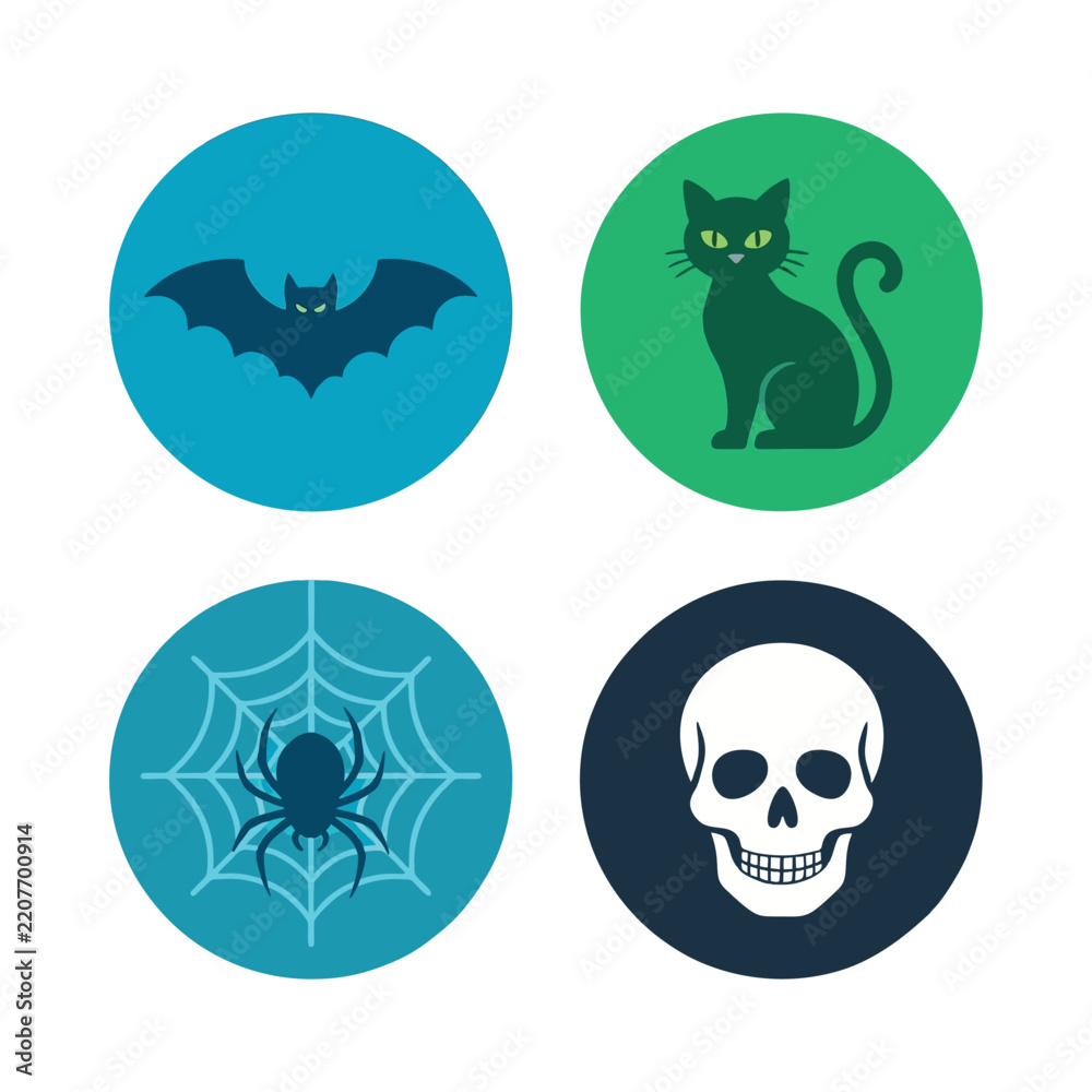 Fototapeta premium 02 Halloween round icons set with spooky elements vector illustration