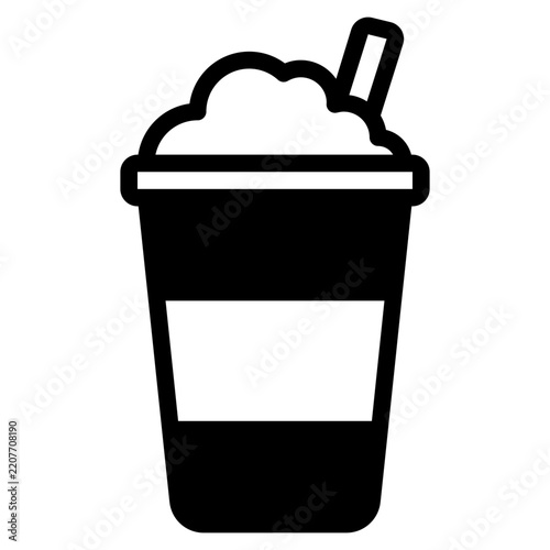 Flat style vector illustration of a disposable coffee cup with a lid and straw, featuring soft blue tones and simple shapes, suitable for beverage, cafe, or refreshment themes.