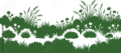 Wildflower Meadow Grass Landscape Vector Border