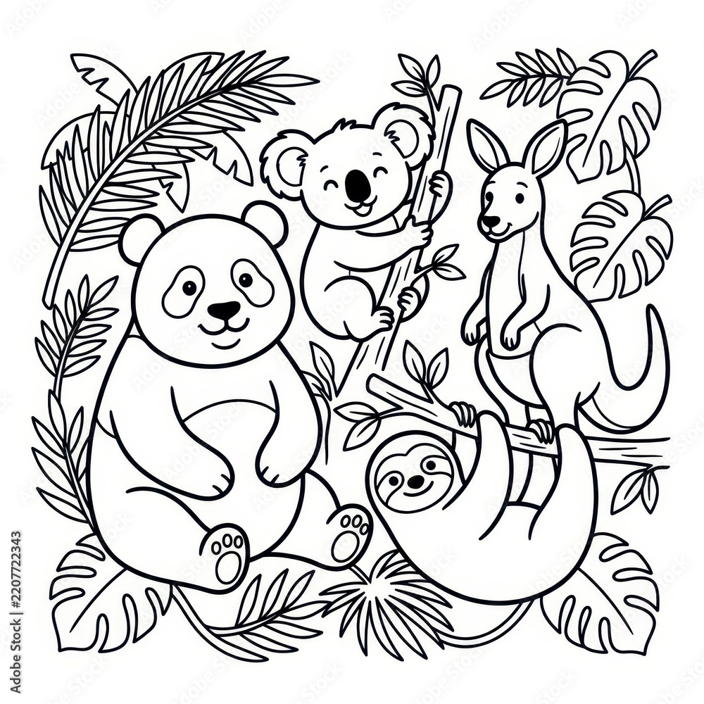 Obraz premium Cute wild animals coloring page