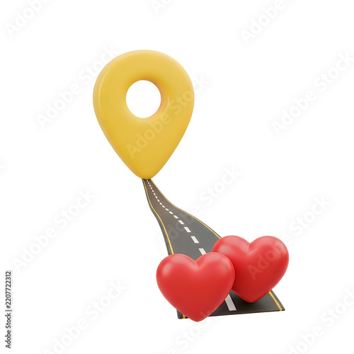 Yellow location pin with red heart icon