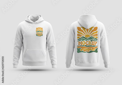 Front and Back Hoodies Mockup Isolated on Clean White