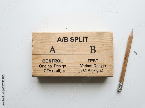 Wooden block with AB split testing concept and pencil