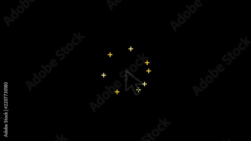 Retro bit pixel mouse cursor clicking with expanding ripple burst effect rendered in 4K resolution with an alpha channel transparent
