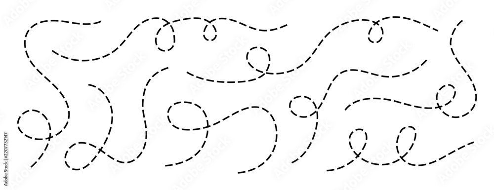 Obraz premium Hand drawn squiggly dashed, dotted lines, curved lines vector collection