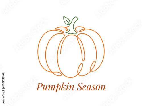 Minimalist continuous line drawing of a pumpkin with text saying pumpkin season.