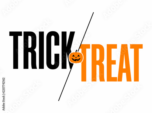 Trick or Treat typography design with a small pumpkin icon for Halloween celebration.