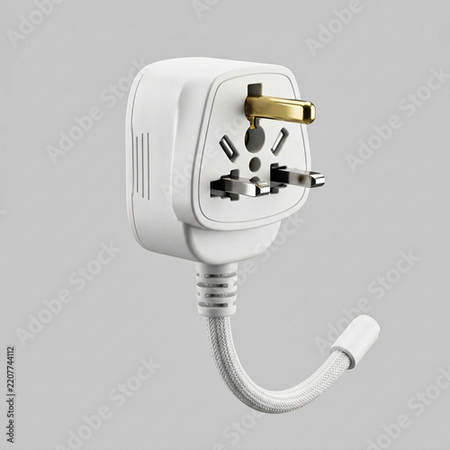 Universal travel adapter plug for global power connectivity. Essential electrical device for international journeys, ensuring compatibility with diverse outlets