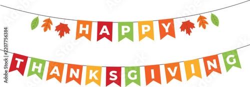Happy thanksgiving bunting flag hanging on isolated transparent background for thanksgiving day greeting card, banner and poster design 