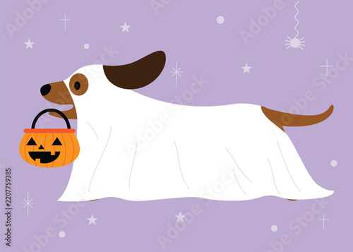 A cute Dog in Halloween costume cartoon illustration
