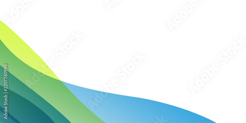 Minimal abstract background design with overlapping translucent colorful waves, layers on the bottom left and white space on the upper right, ideal for modern digital layouts, presentations, or text