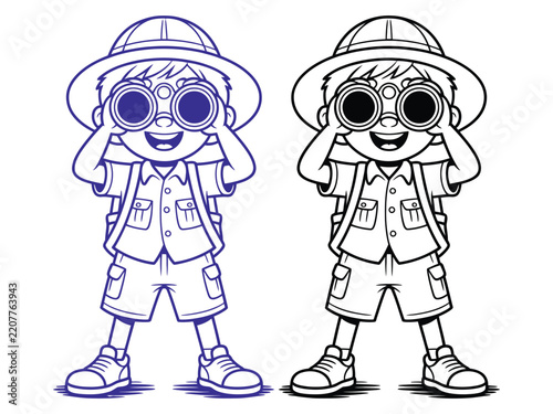 Boy illustration vector scout character looking through