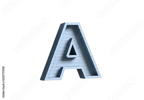 Isolated 3D letter A with concrete texture, alphabet character for design